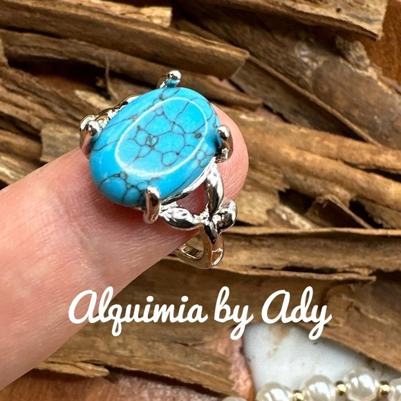 turquoise silver western gem ring/cowgirl/rodeo season/boho - Picture 2 of 7